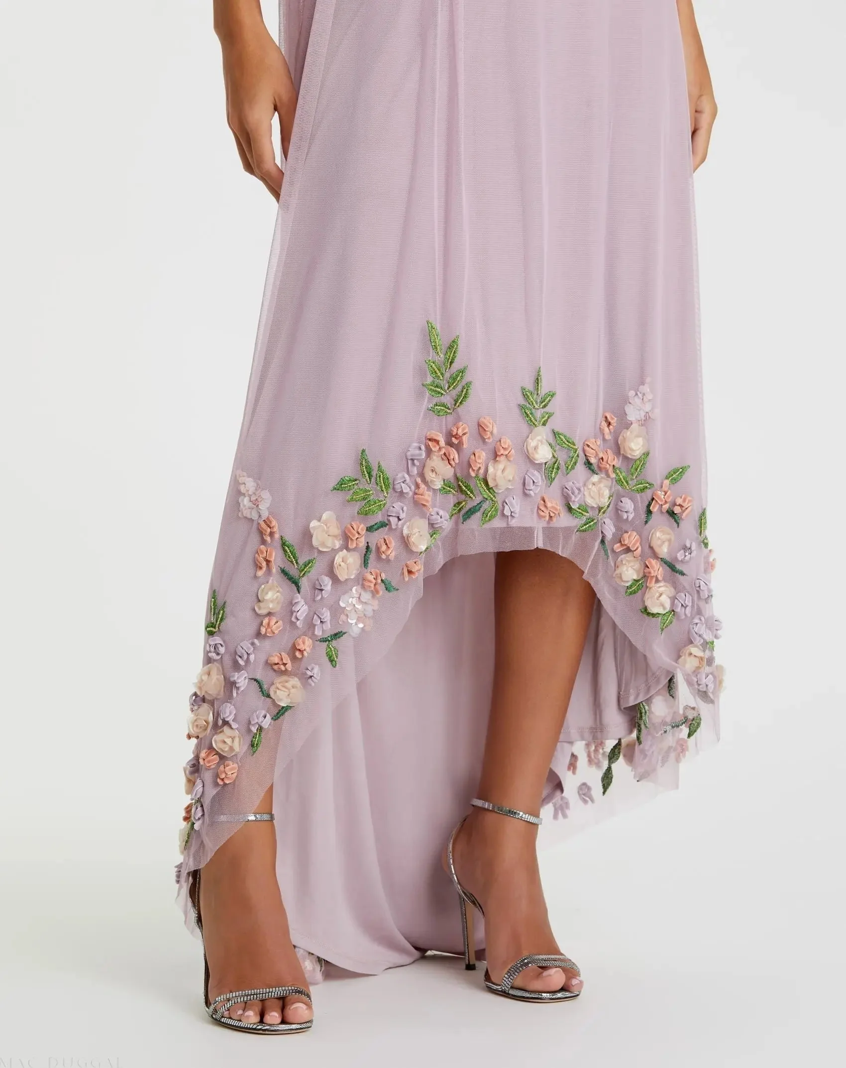 Purple One Shoulder Embellished Trapeze Gown