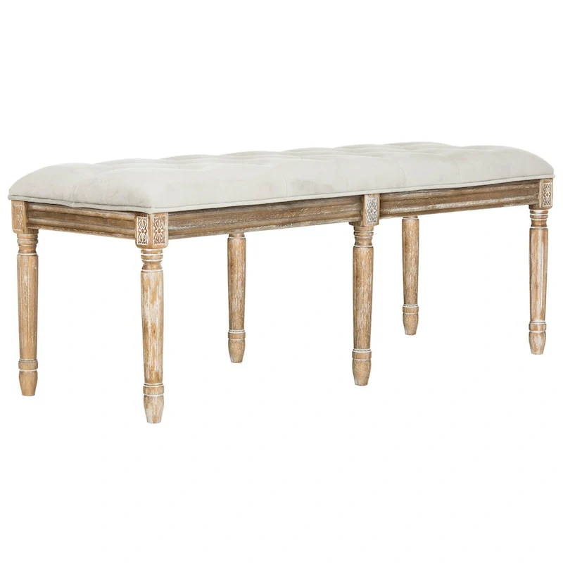French Brasserie Tufted Rubberwood Bench in Rustic Oak Finish — 47