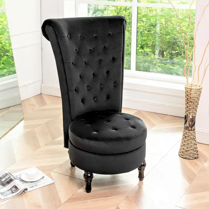 Velvet High Back Vanity Chair - Multiple Colors, Tufted Design, Single Seat