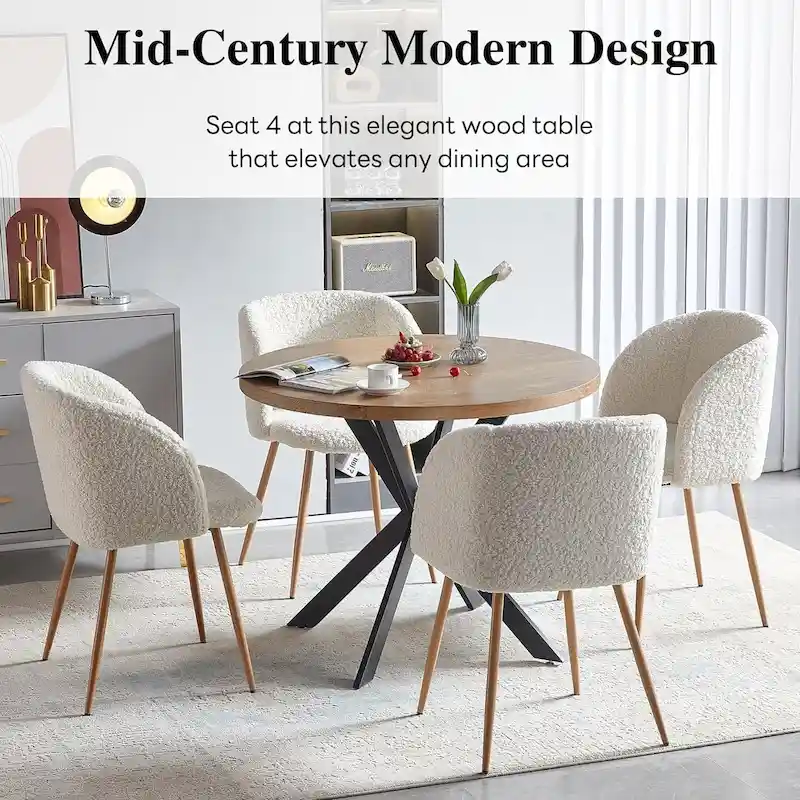 Round Dining Table Set with Sherpa Arm Chairs, Space Saving