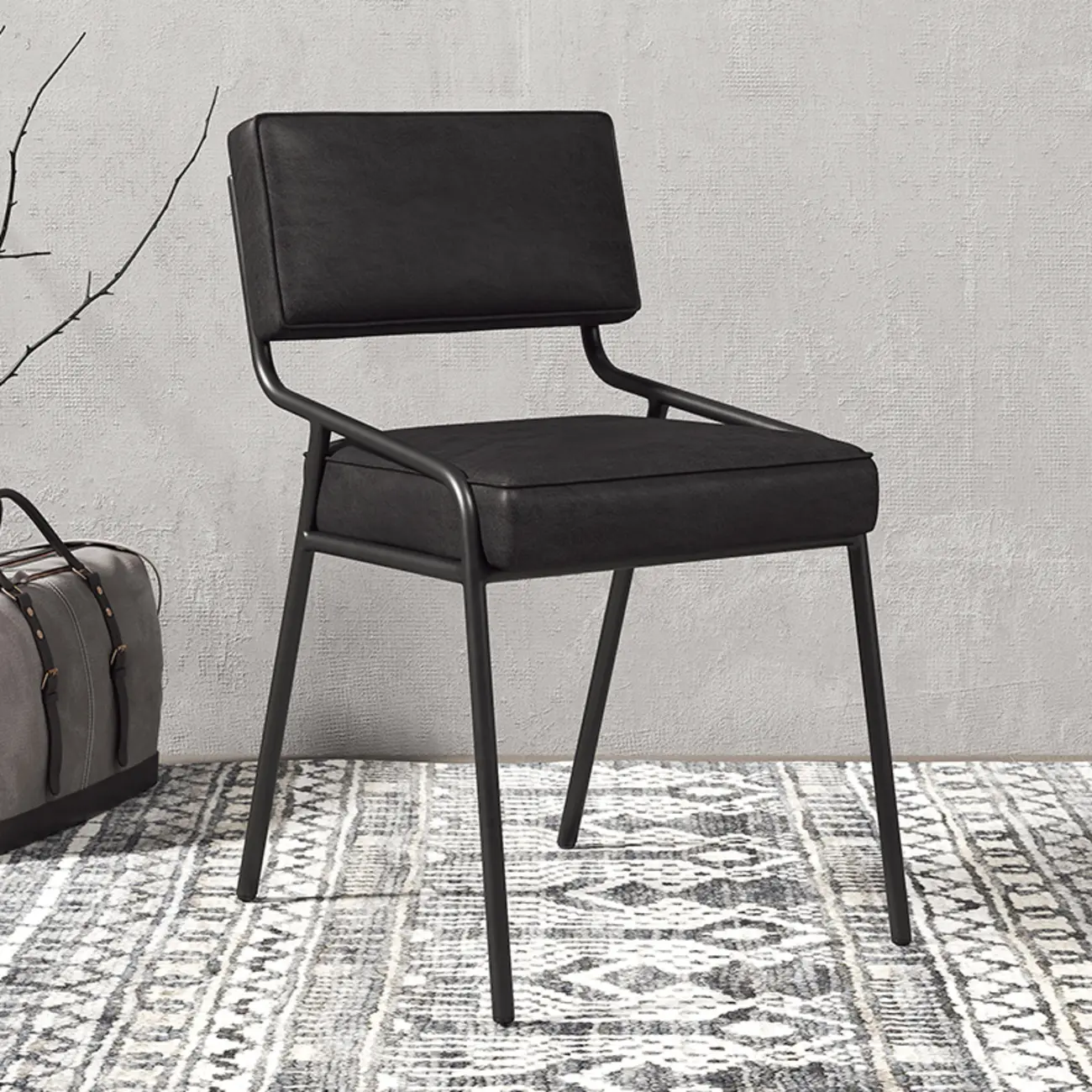 Modern Rectangle Faux Leather Open Back Dining Chair