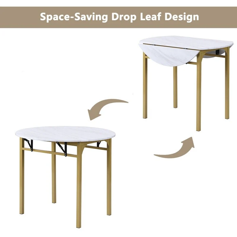 3 Piece Drop Leaf Dining Table Set, Modern Counter Height Round Dining Set with 2 Chairs, Wood Small Kitchen Table Set