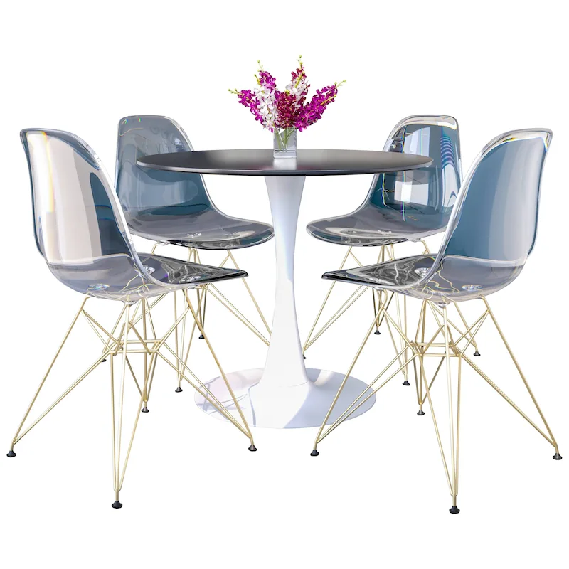 White/Gold Round Dining Table Set, 5-Piece, Seats 5