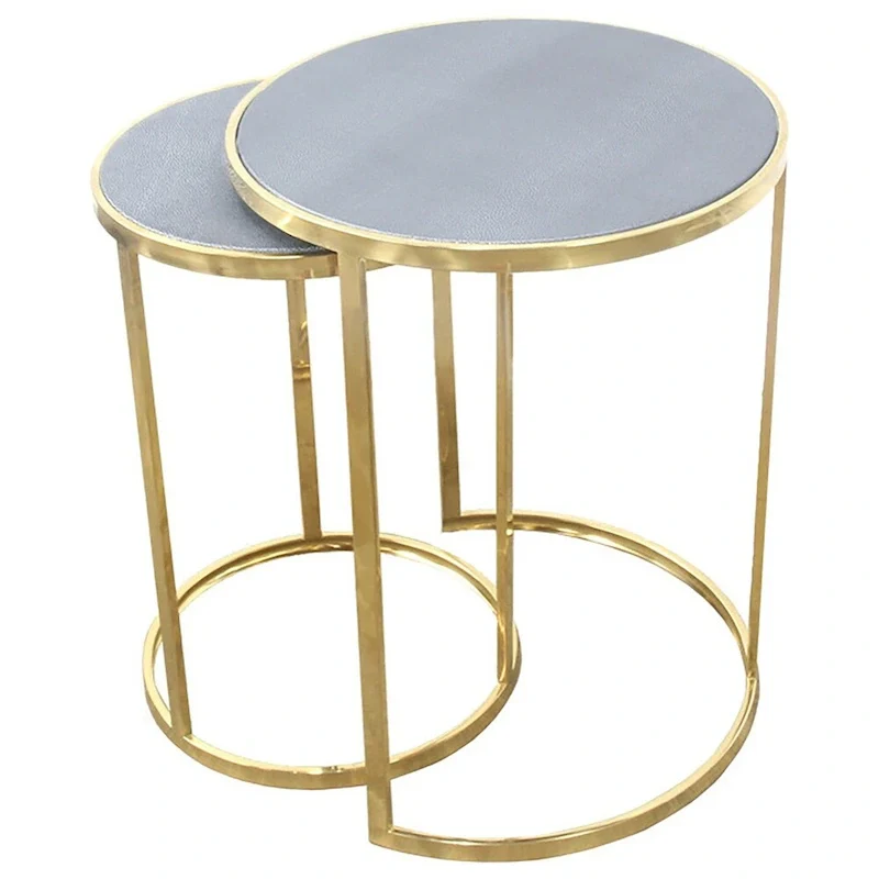 Gray Faux Shagreen & Gold Nesting Accent Tables, 2-Piece Set
