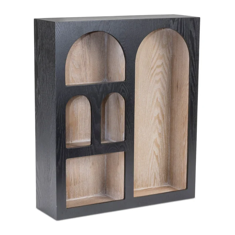 Arched Wooden Wall Shelf - 22 - Black and Brown
