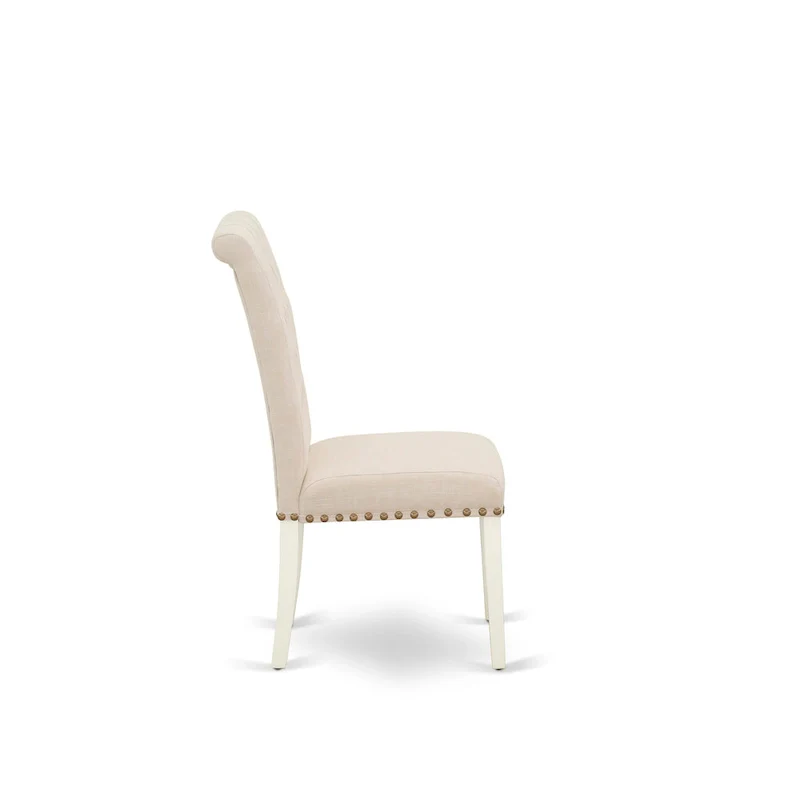 East West Furniture Wooden Dining Table Set Includes Small Table and Parson Chairs in Linen Fabric (Pieces and Finish Option)