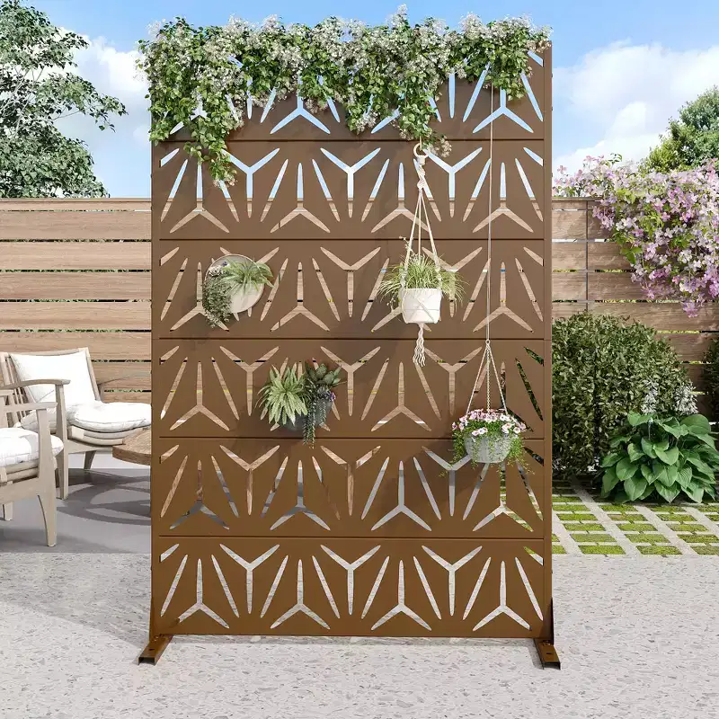 47-inches W x 72-inches H Brown Galvanized Sheet Screen Outdoor and lndoor Divider for Balcony Patio Garden Room Divider(Star 01)