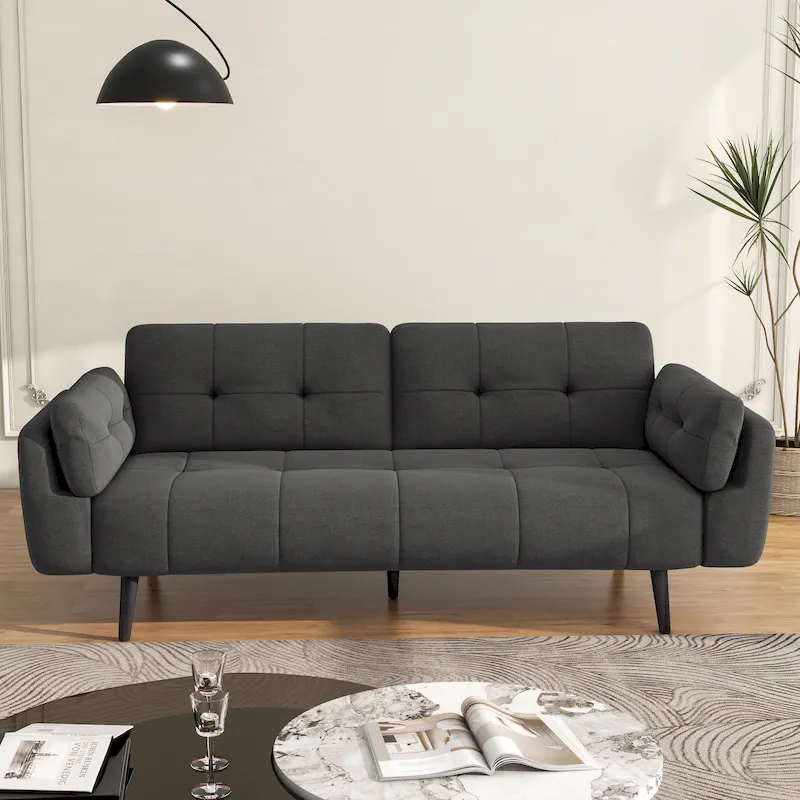 2-Seat Convertible Futon Sofa Bed – Charcoal / Beige / Grey / Green / Red