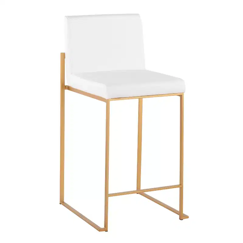 LumiSource Set of 3 Fuji High Back Counter Height Barstools Gold Steel/White PU