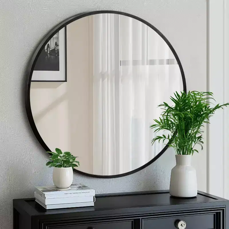 MAYEERTY Hanging Mirror Aluminum Alloy Thin Edge Black Round 35x35x1in