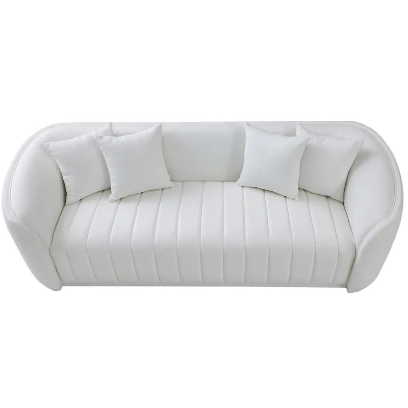 Thirsen Mid Century Modern Luxury Tight Back Boucle Couch in White