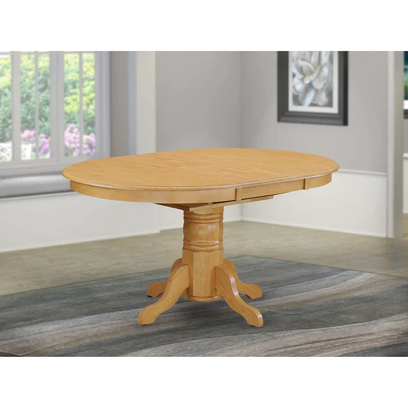 East West Furniture Kitchen Dining Table Butterfly leaf Oval Table Top and Pedestal Legs- Hardwood Table (Finish Option)