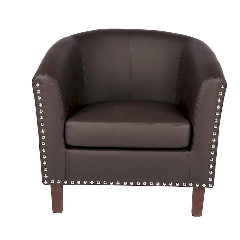 PU Leather Barrel Accent Chair - Brown Single Seat