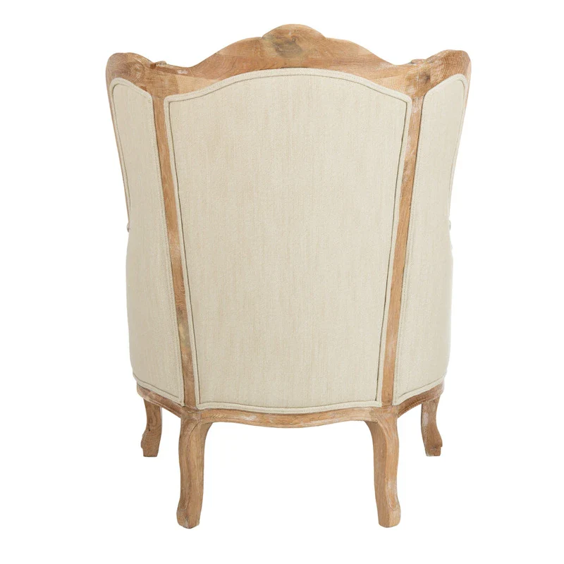 SAFAVIEH Couture Kali Oak Natural Linen Wing Chair - 34Wx34Dx40H