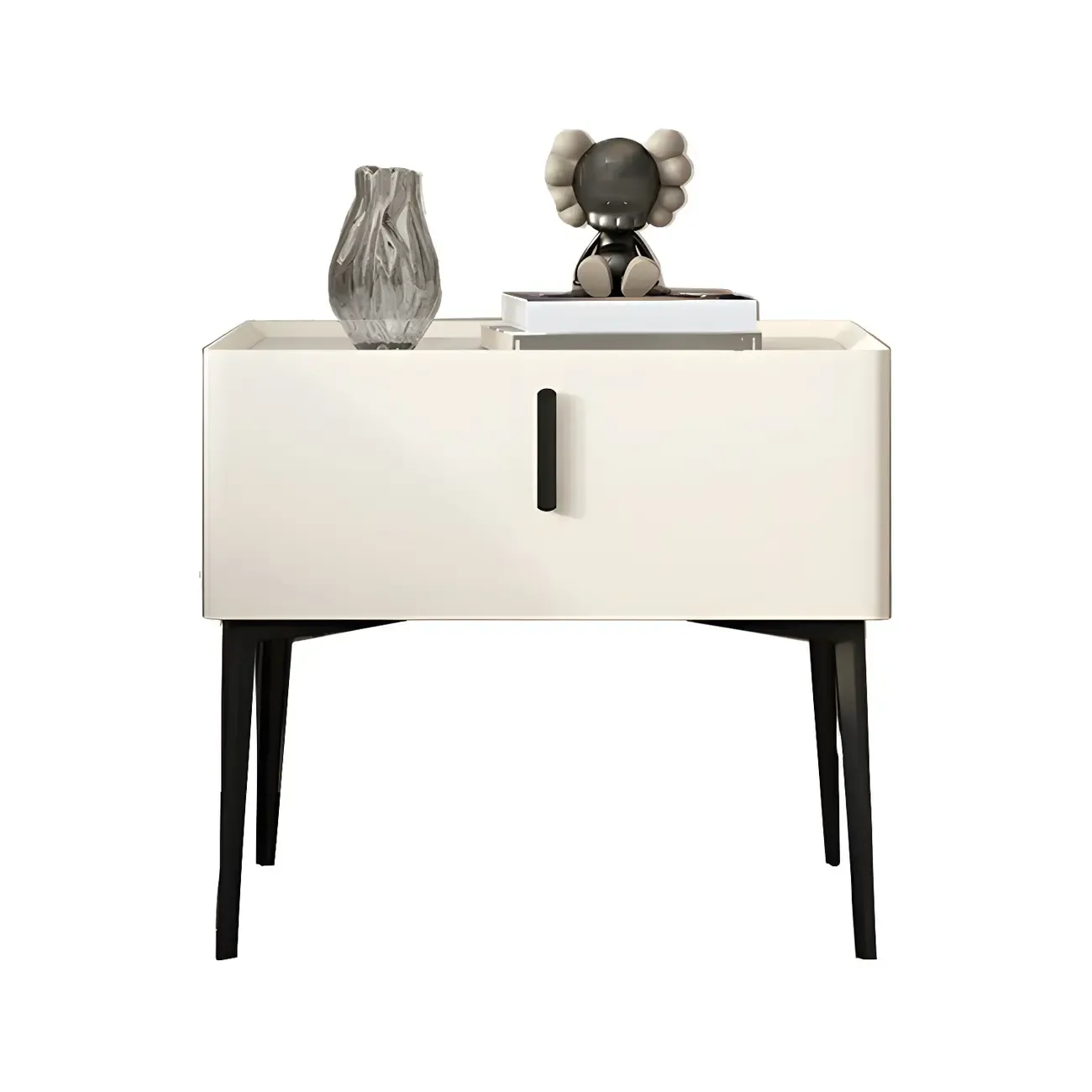 Trendy Narrow Cubic Wooden Nightstand with Legs