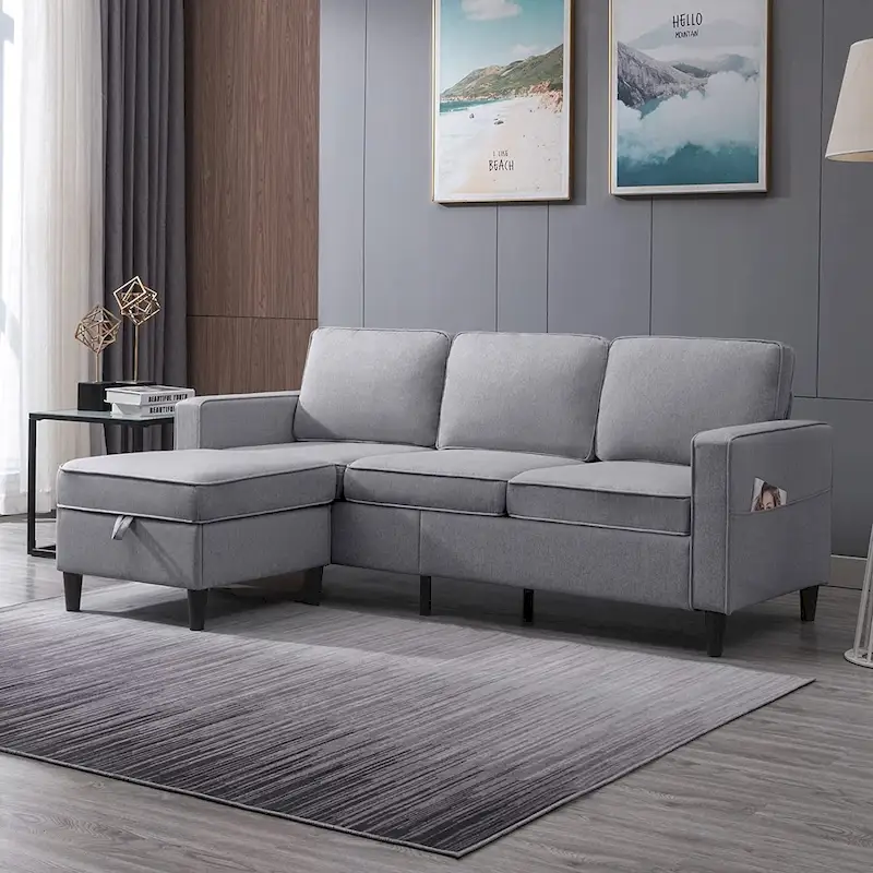 Mixoy 78inch Modern 3-Seat L Shaped Upholstered Sofa with Ottoman