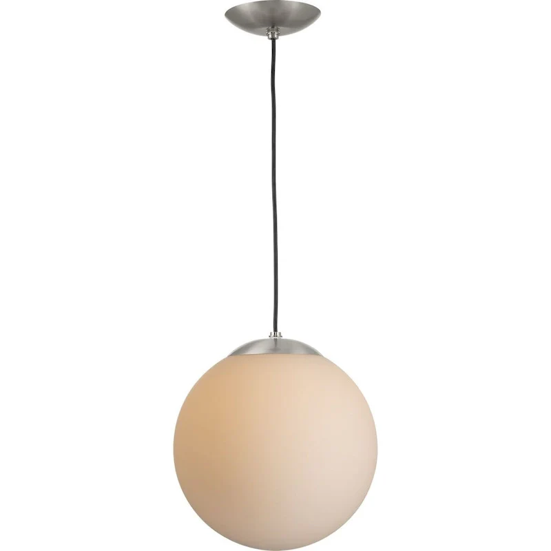 Atwell Collection Brushed Nickel and Opal Glass Globe Large Hanging Pendant Light - 12 in x 12 in x 12.5 in
