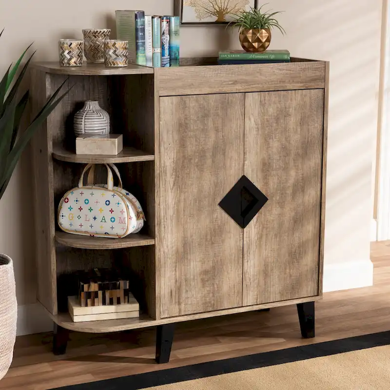 Rustic Oak 2-Door Shoe Storage Cabinet