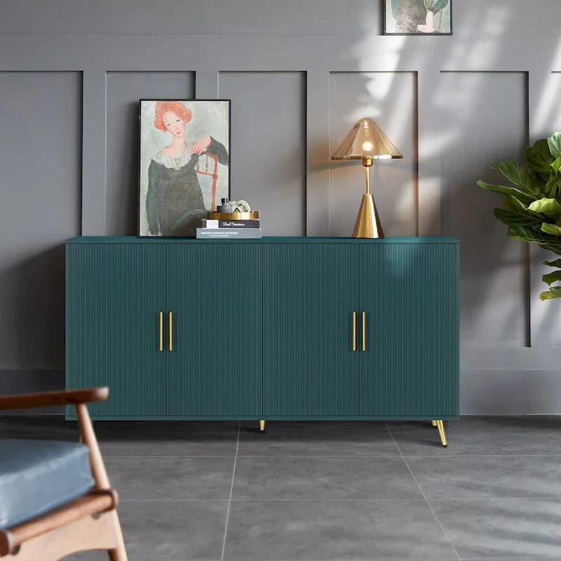 White & Navy Blue 4-Door Sideboard Cabinet, 1-Person Assembly