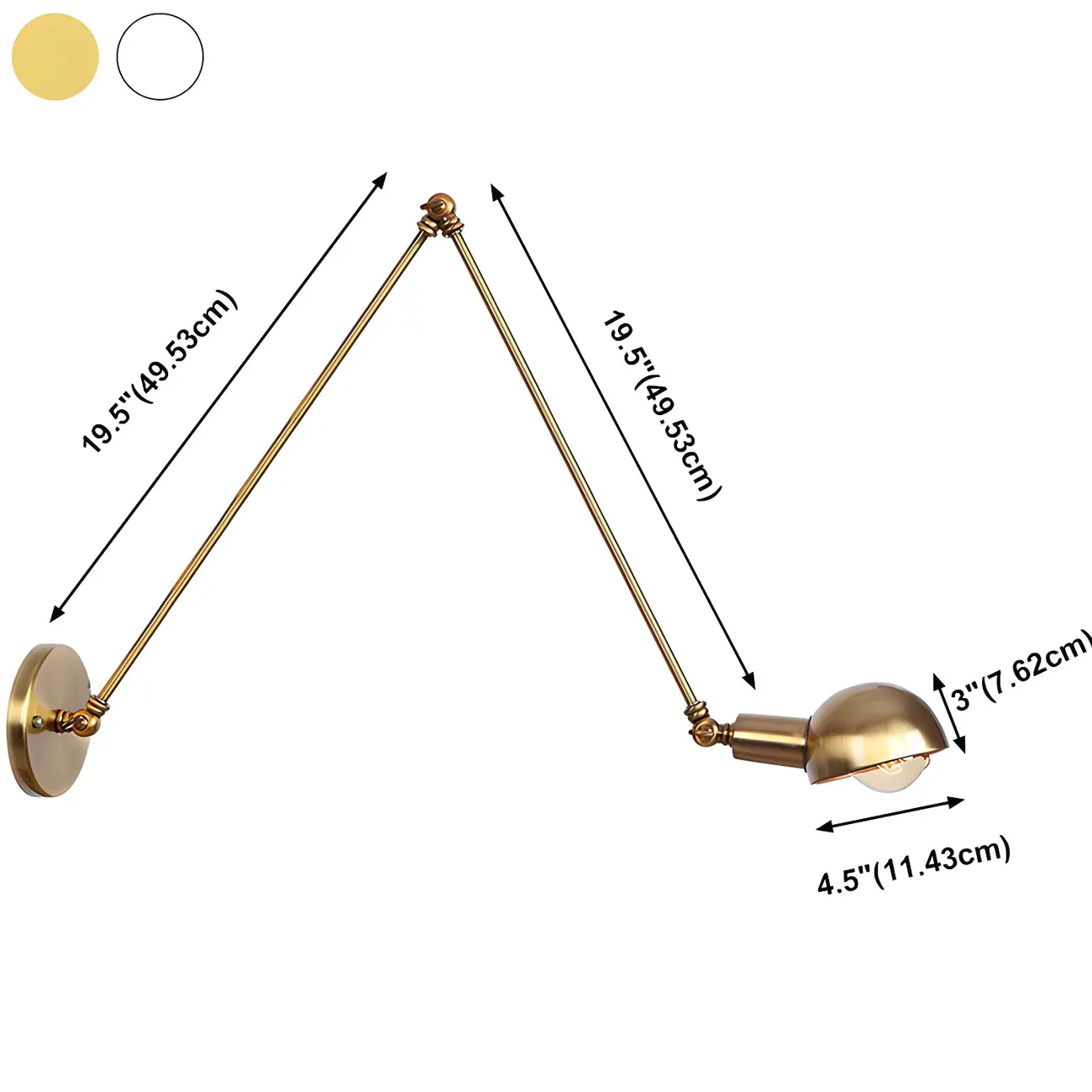 Gold and White Dome Swing Arm Wall Light