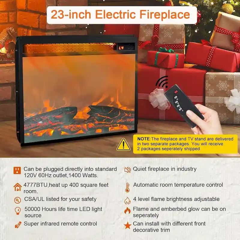 White Farmhouse TV Stand with Electric Fireplace