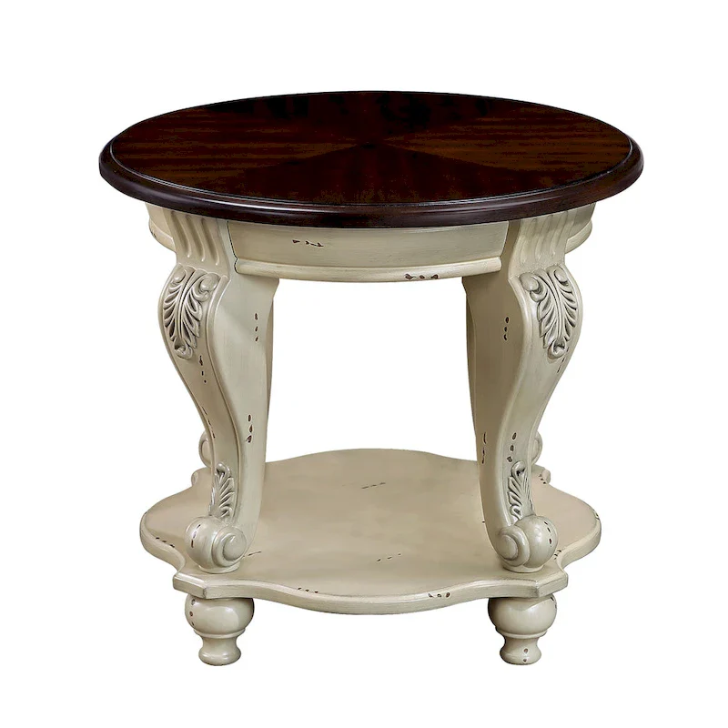Round End Table with Lower Shelf and Cabriole Legs