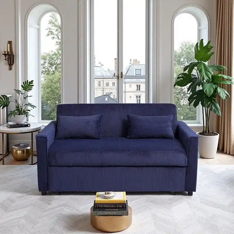Convertible Corduroy Sofa with Adjustable Backrest and Storage Pocket