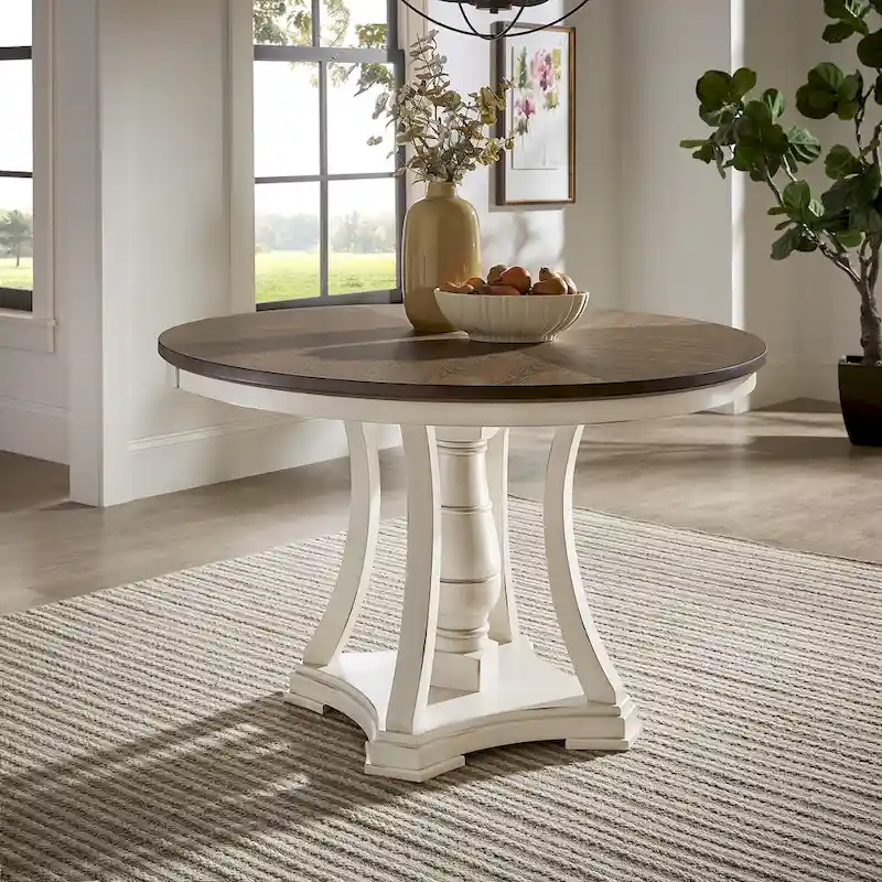 Tournus Dual-tone Solid Rubberwood Round Dining Table Set by iNSPIRE Q Classic
