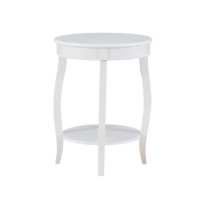 White Round Side Table with Lower Shelf & Cabriole Legs, 1-Person