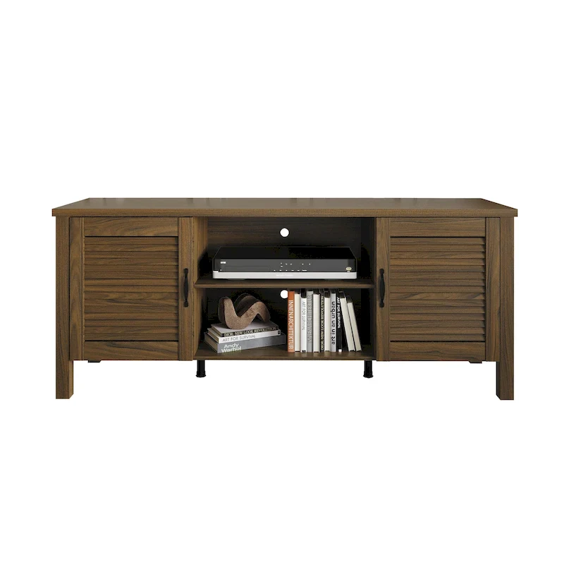 60-Inch Wood TV Stand with Louvered Cabinet Doors