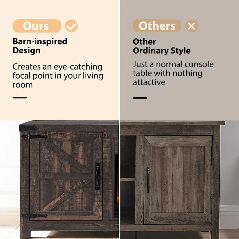 Farmhouse Fireplace TV Stand, Rustic Entertainment Center