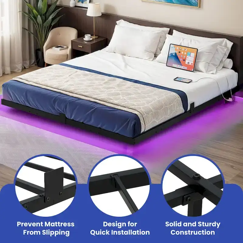 Floating Bed Frame with LED Lights