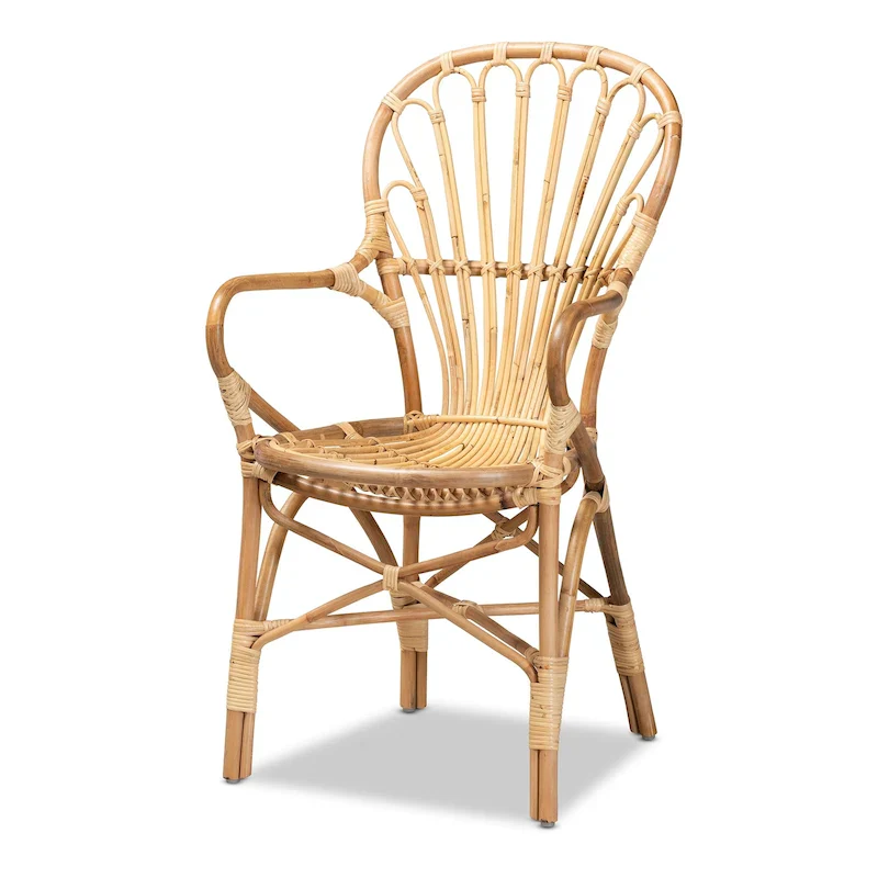 Natural Rattan Dining Chair with Curved Arms & Open Back – Single