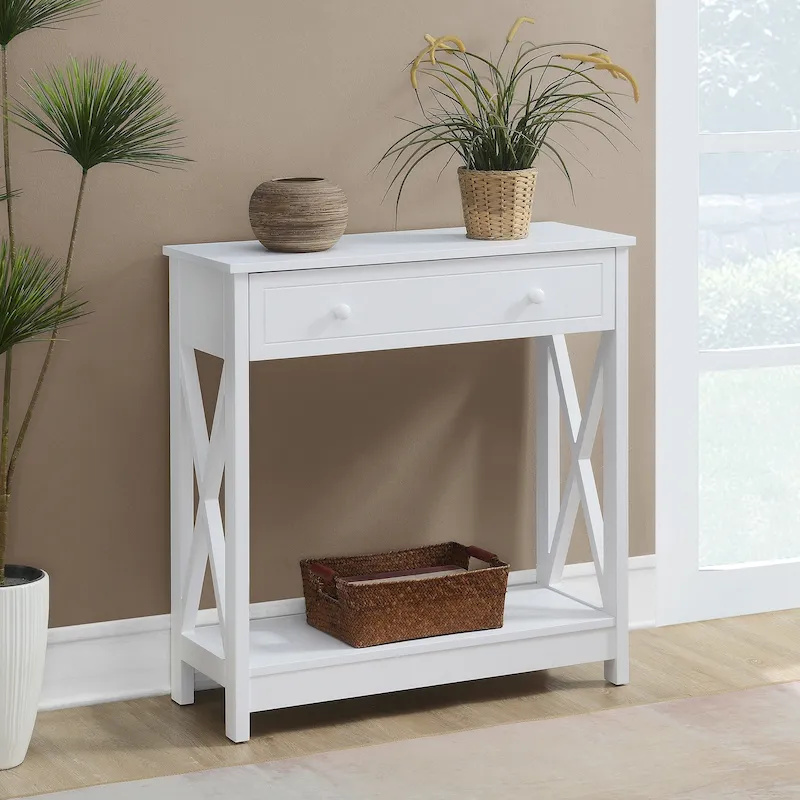 1-Drawer Entryway Hall Table with Shelf and X-Side Panels