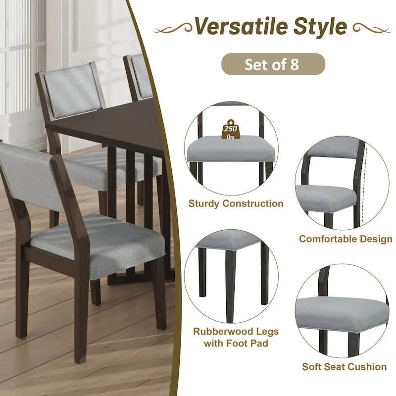 9-Piece Farmhouse Dining Set with Extendable Table & 8 Chairs