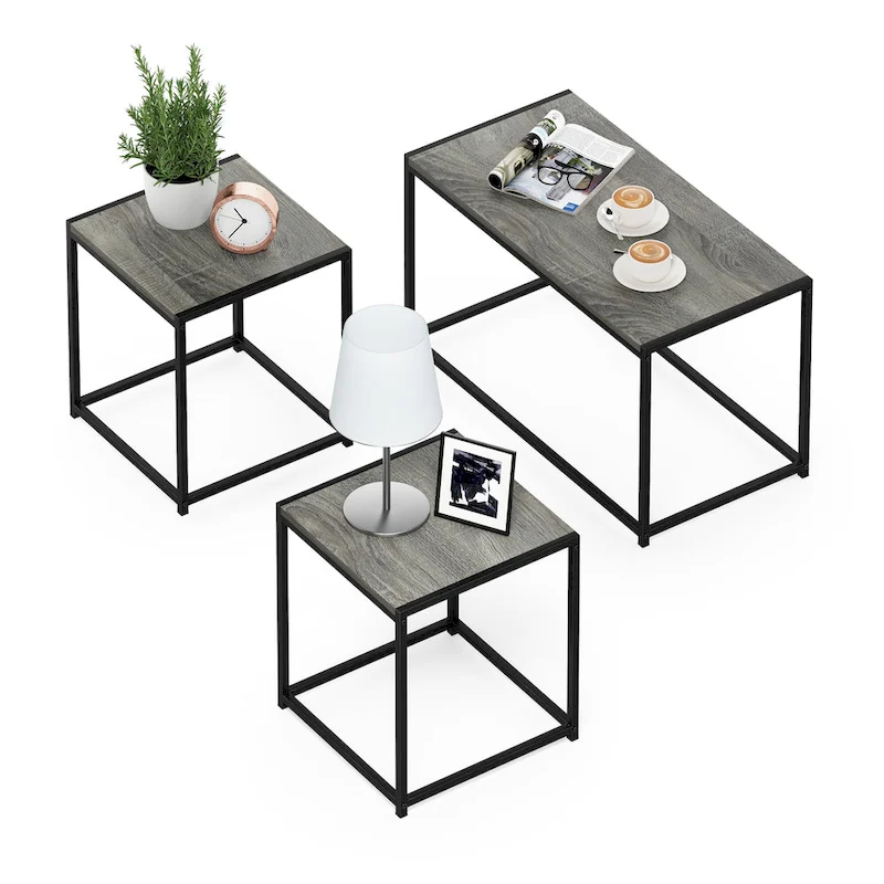 Furinno Camnus Modern Living Room Table Set with One Coffee Table and Two End Tables