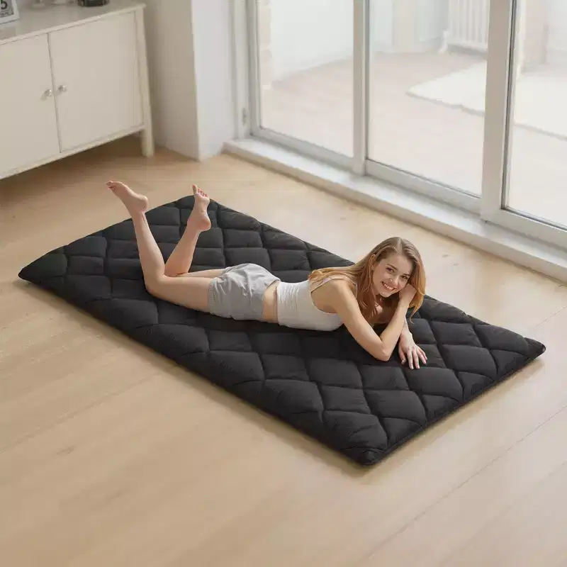 VEVOR Japanese Tatami Mat, Twin Size Foldable Japanese Tatami Mattress, Futon Mattress with Storage Bag, 9-Layer Floor Mat, 80 x 39 x 3.5 in, Black