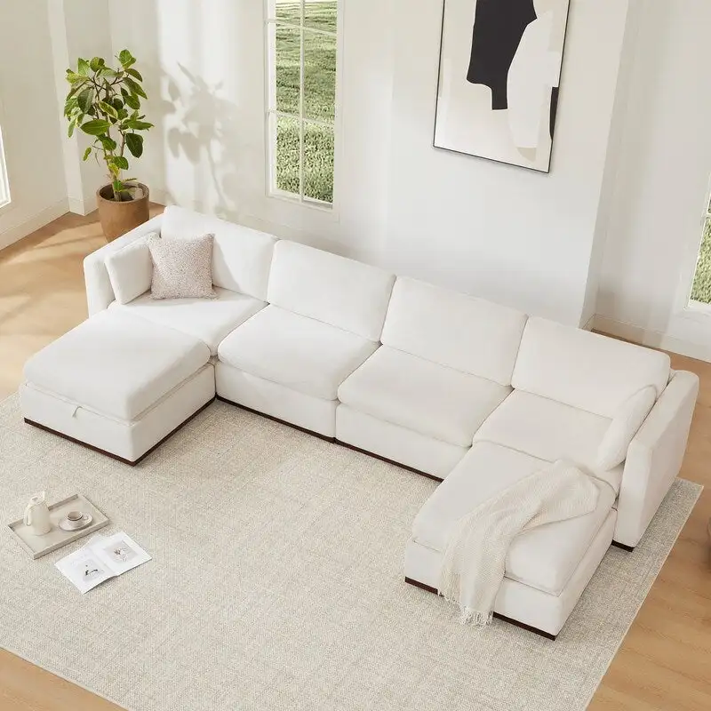 Mia U-shape Oversized Modular Sectional Fabric Sofa with Upgraded Wood Base