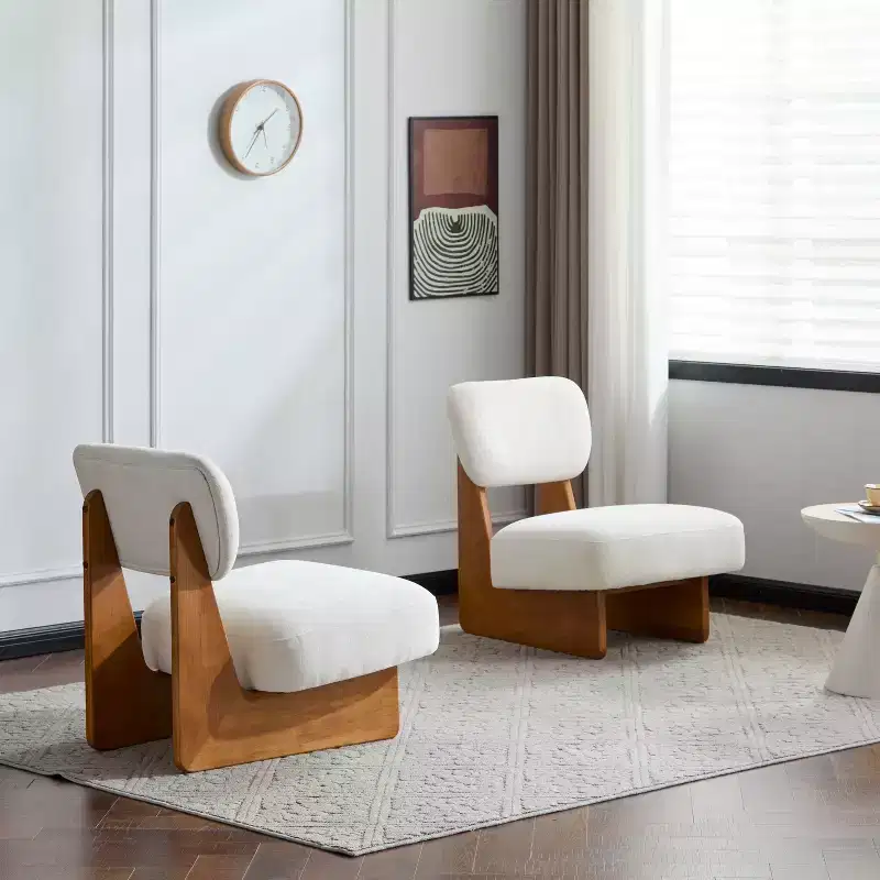 Okak Set of 2 Modern Upholstered Accent Chair with Walnut Finish Wooden Base,Mid-Century Lounge Chair for Living Room,Bedroom