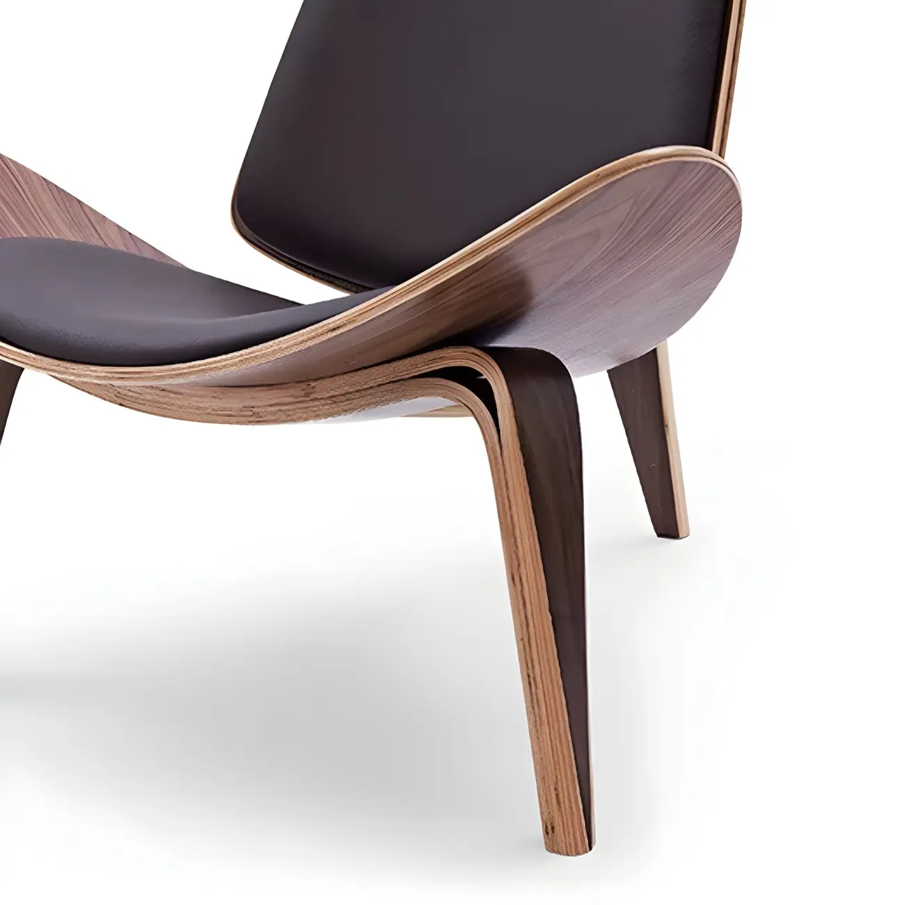 Scandinavian Leather/Linen Accent Chair with Wood Frame