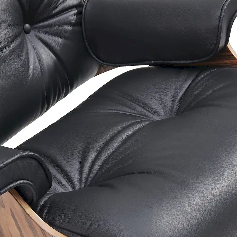 Mid-century Modern Lounger Real Leather Arm Chair and Ottoman Set
