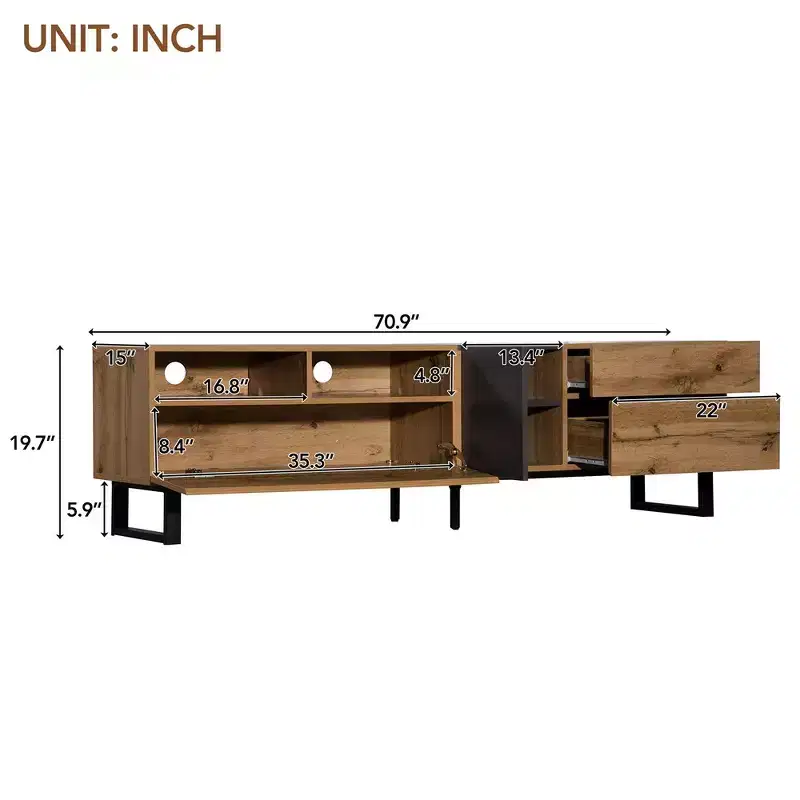 TV Stand For 80 Inch TV, Media Console Table With Storage Drawers Doors, Large Highboy Entertainment Center With Storage Cabinet For Theatre