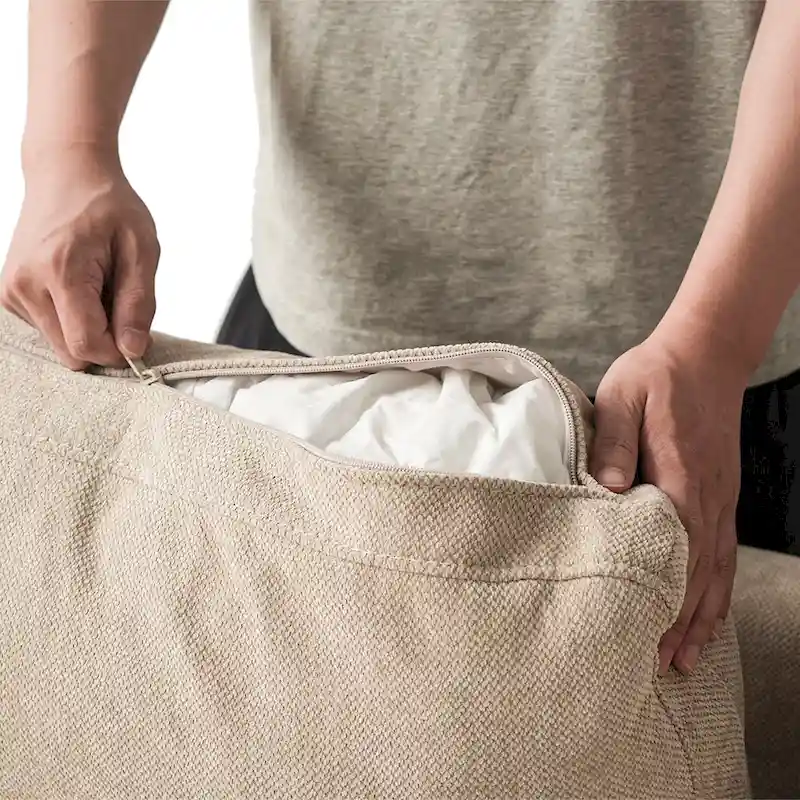 82.68   Down Filled Sectional Couch L-shape Linen Upholstered Loveseat with Ottoman