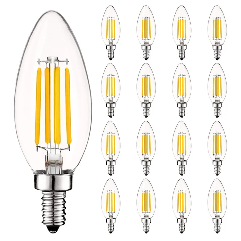 Luxrite 5W Vintage Candelabra LED Bulbs Dimmable, 550 Lumens, 60W Equivalent, UL Listed, E12 Base (16 Pack)