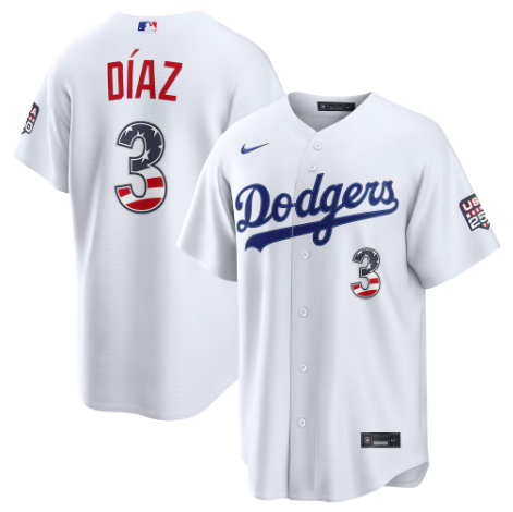 Los Angeles Dodgers Edwin Díaz White USA 250 Fourth of July Home Stadium Jersey