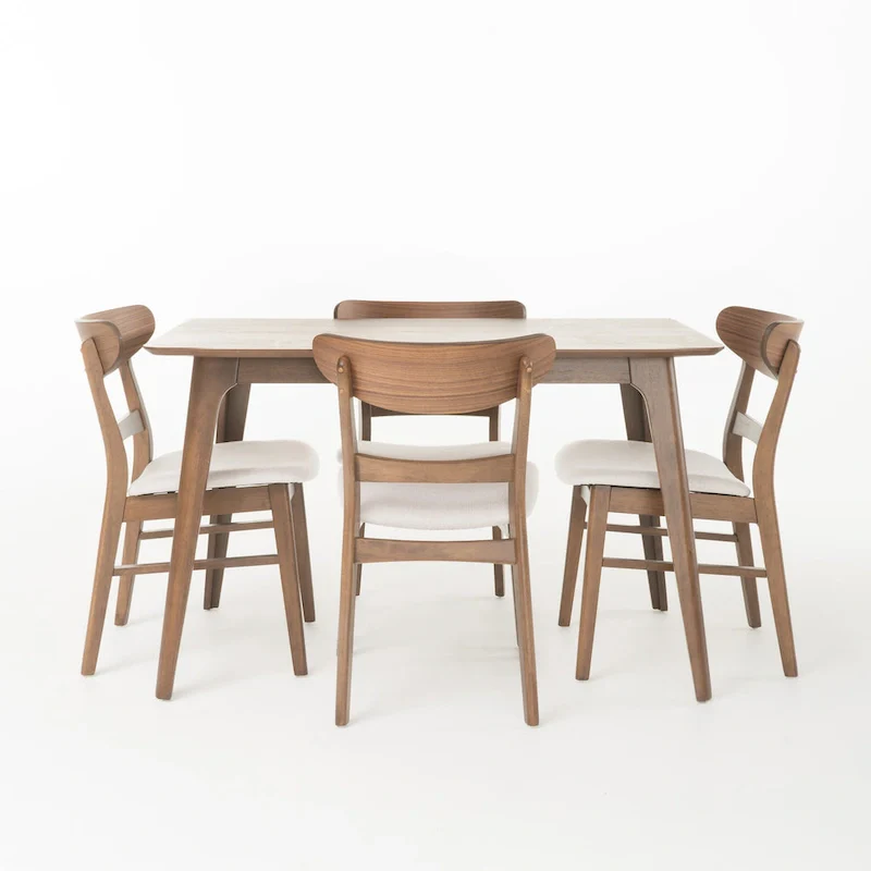 Idalia Fabric and Rubberwood 5-piece Wood Rectangular Dining Set by Christopher Knight Home