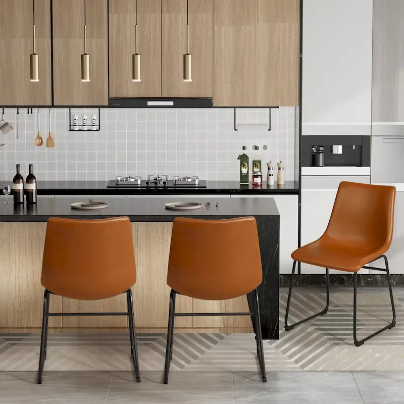 Homall Barstools PU Leather Counter Bar Stool With Back and Footrest Set of 2, Brown