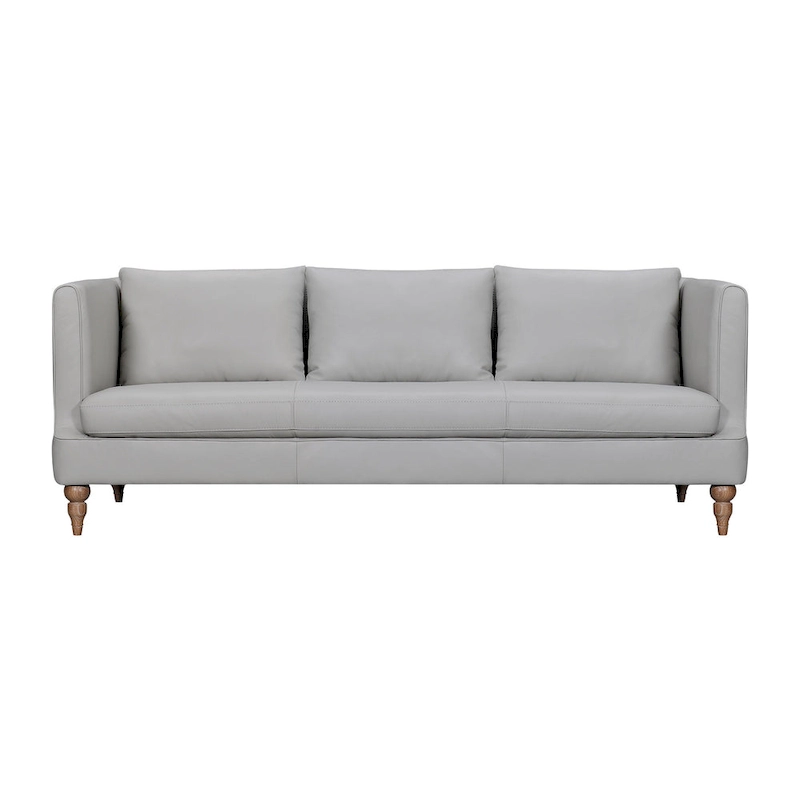 HomeRoots 85 Gray Leather Sofa With Brown Legs
