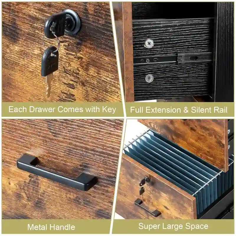 2-Drawer Rolling Wood File Cabinet with Lock