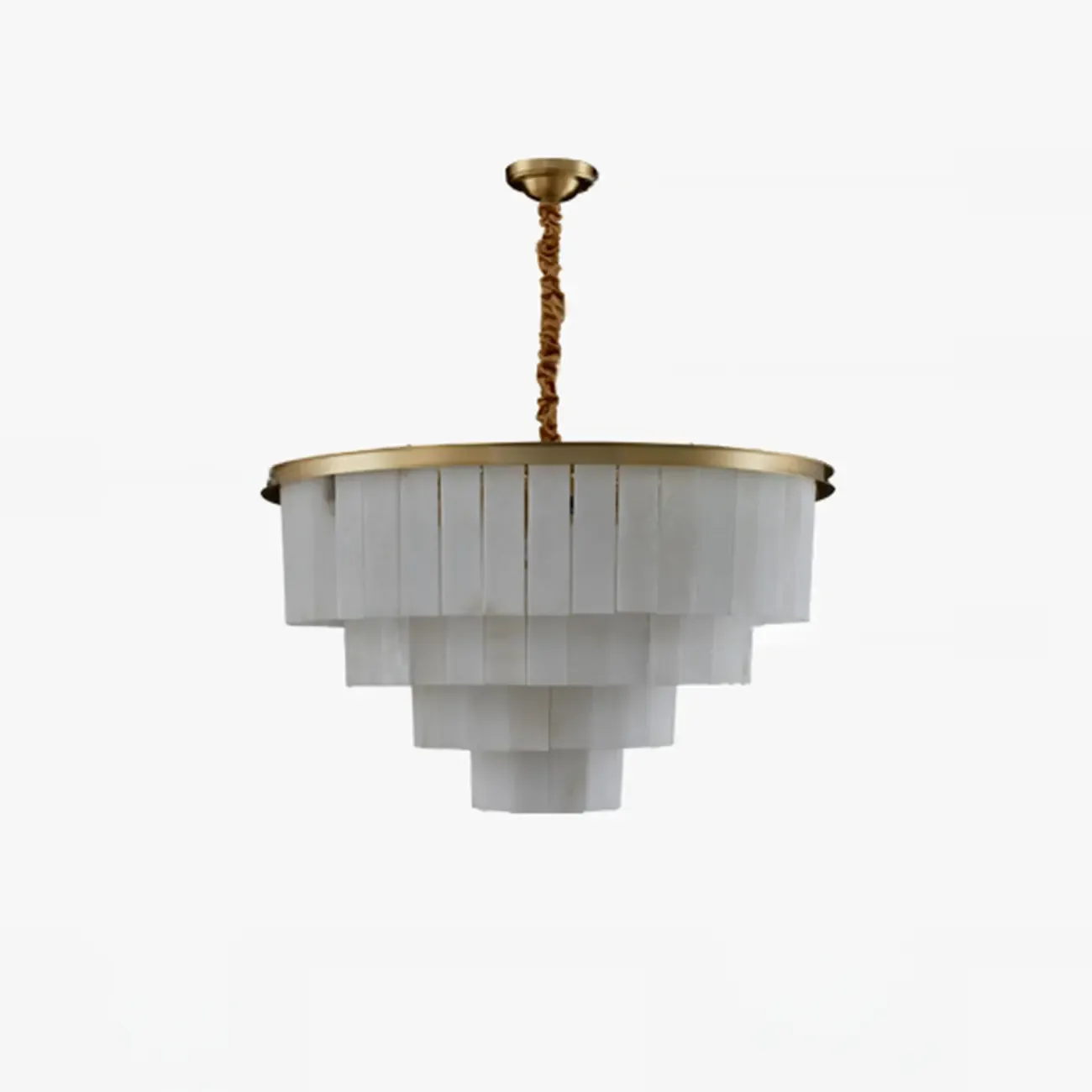 Classic Gold Tiered Circular Alabaster Chandelier